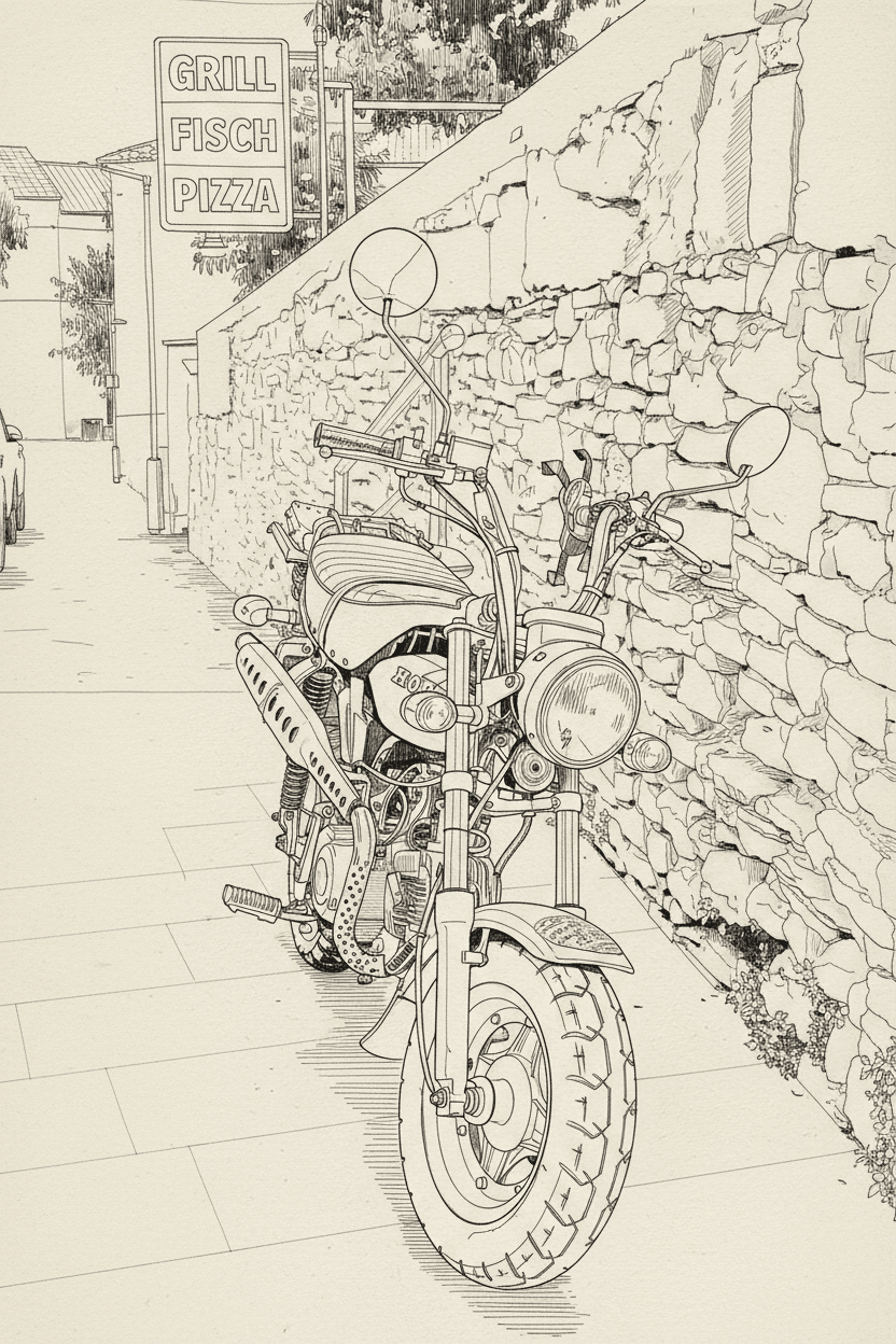 Pencil rendering of the motorcycle after editing