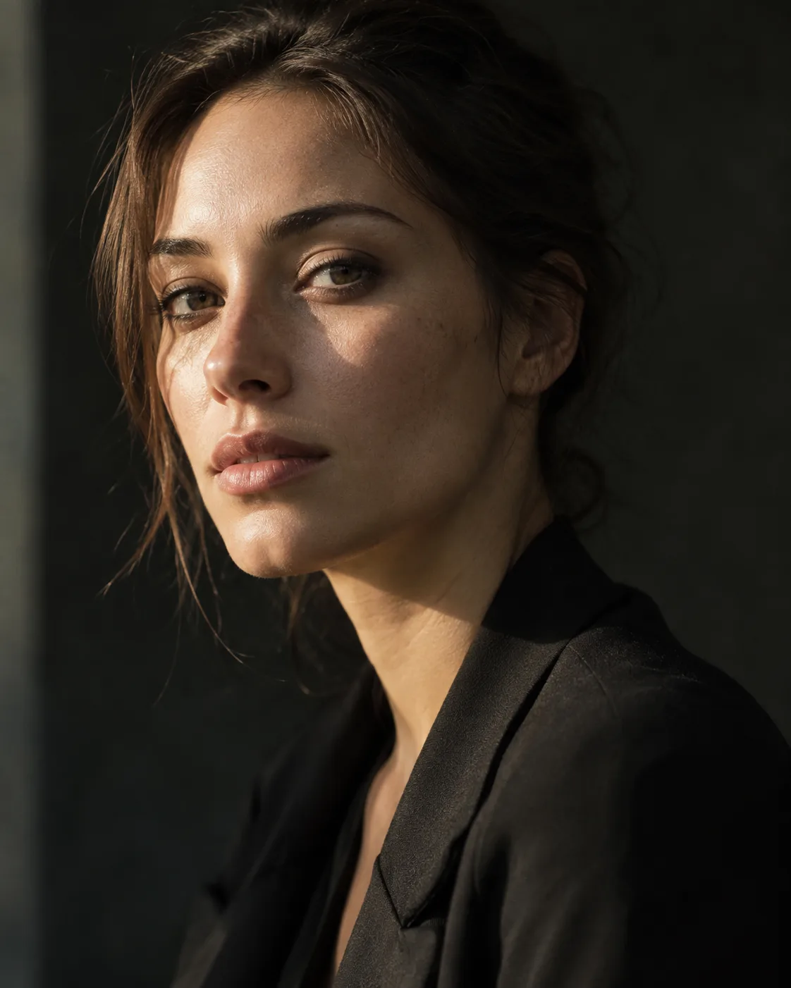 Close-up editorial portrait in soft directional daylight
