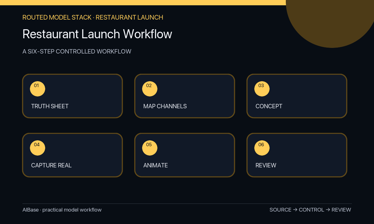 Truth sheet route concepts capture edit animate approve restaurant launch workflow