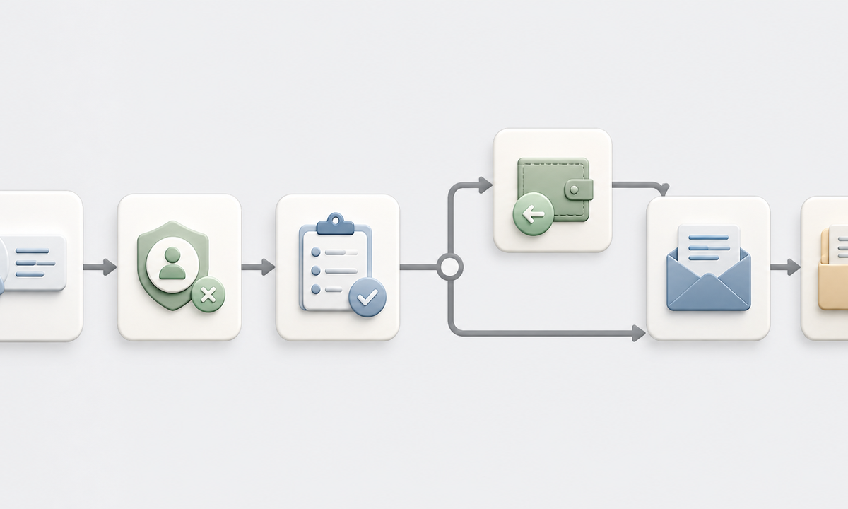 Verify cancellation state billing entitlement refund data and support generate text free cards assemble editable confirmation test delivery and audit workflow