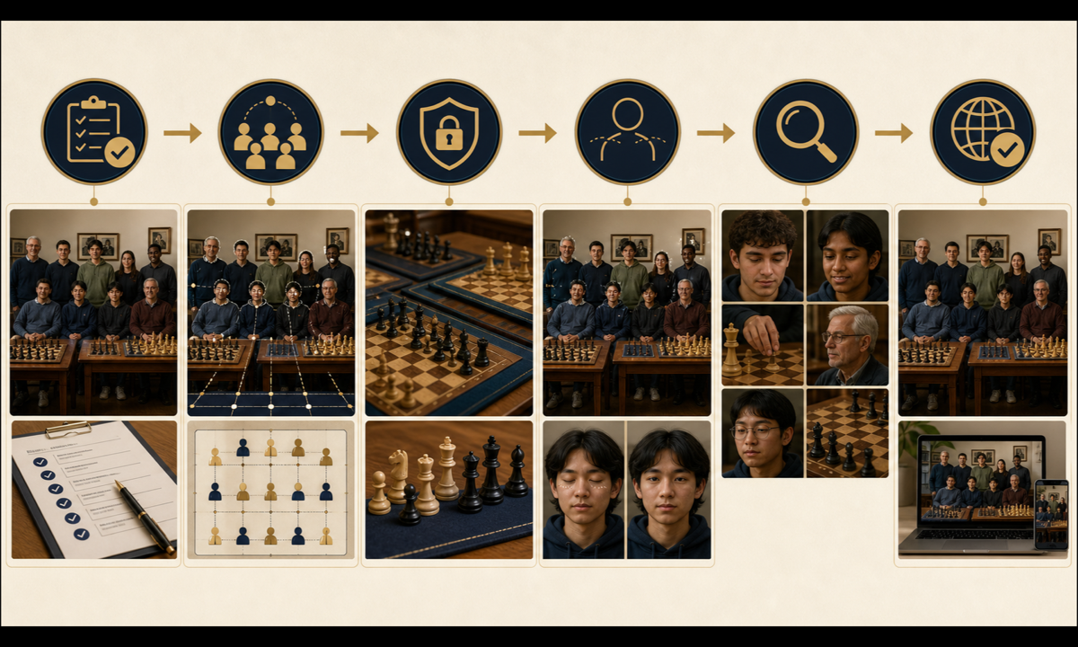 Collect consent map identities rows boards pieces clocks and event context choose micro motion inspect faces hands and positions approve workflow