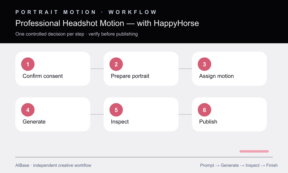 Confirm consent prepare portrait assign motion generate inspect publish headshot workflow