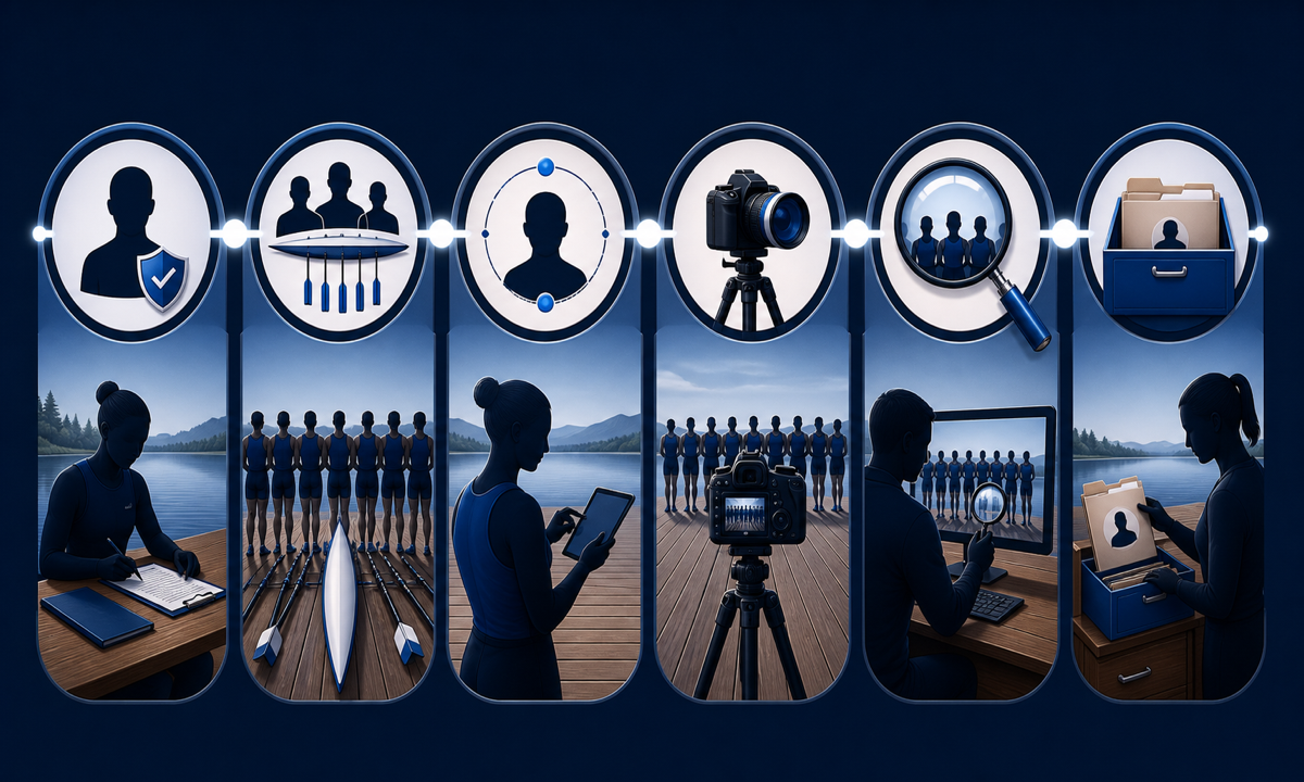 Collect consent map identities uniforms oars and boat choose micro motion inspect faces gear and context approve workflow