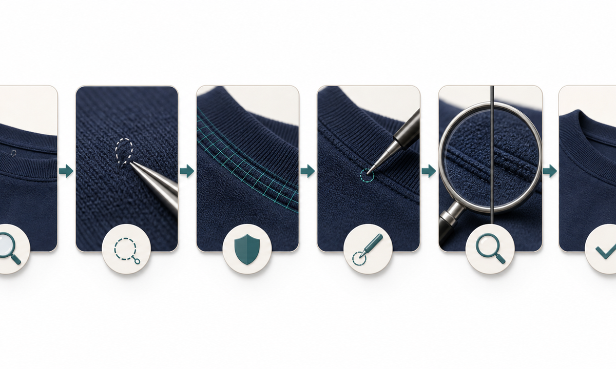 Inspect garment approve exact loose thread masks protect seams fibers and condition edit one region compare source and export traceable ecommerce image workflow