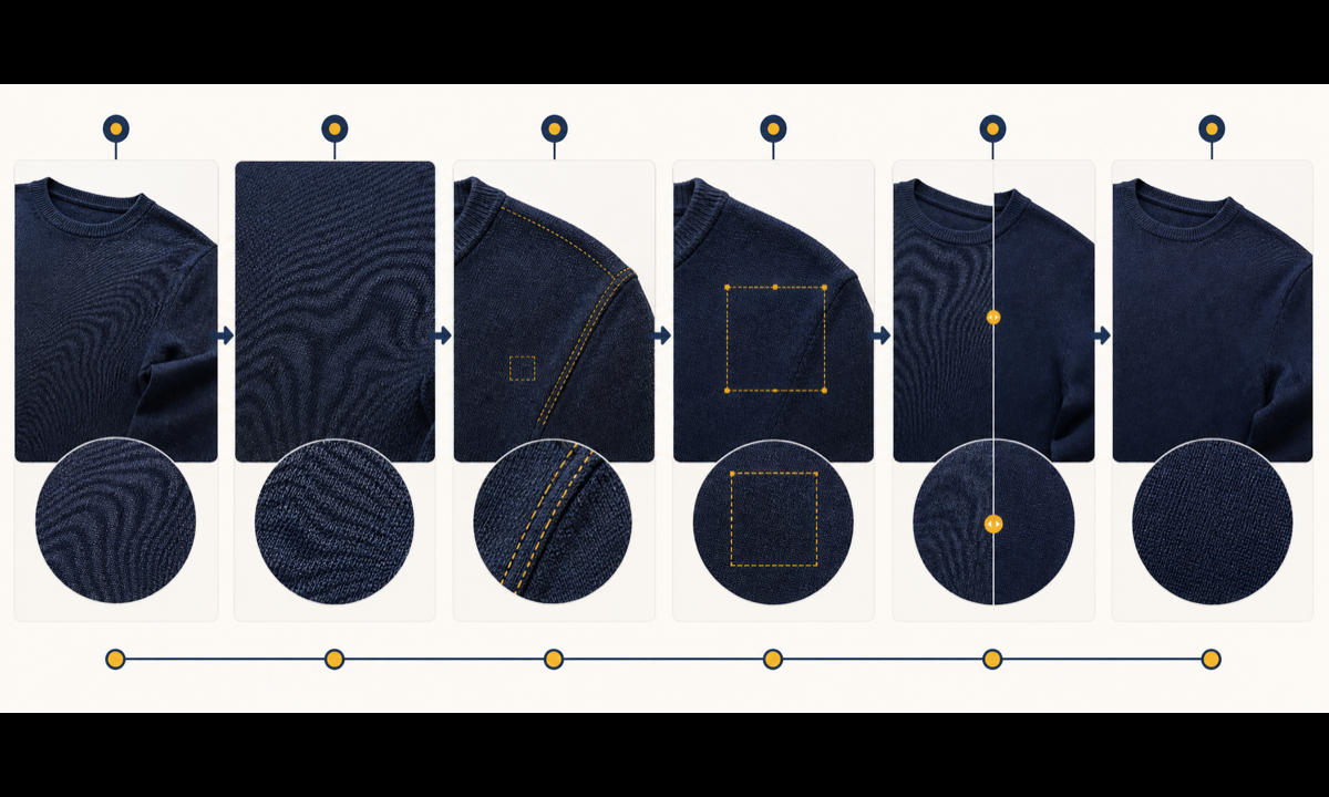 Inspect moire protect textile anchors mask small regions compare source approve export workflow