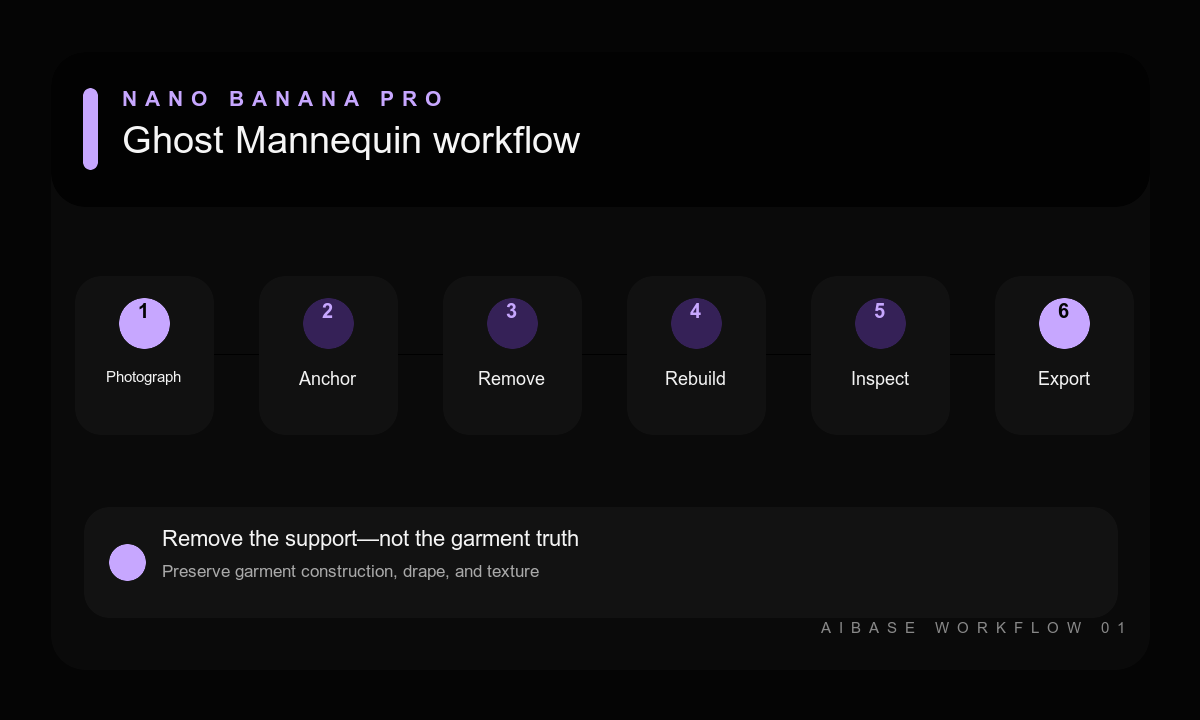 Photograph anchor garment remove mannequin reconstruct inspect export ghost mannequin workflow