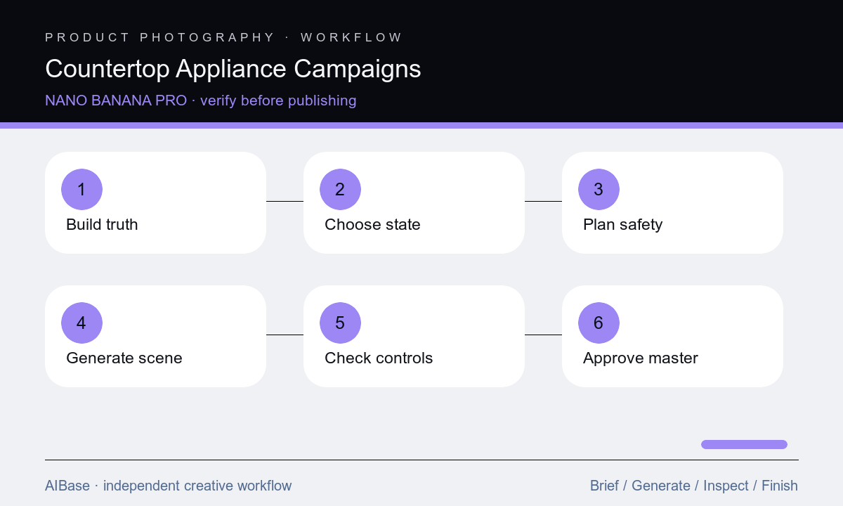 Build truth sheet choose scene lock controls generate compare composite approve appliance campaign workflow