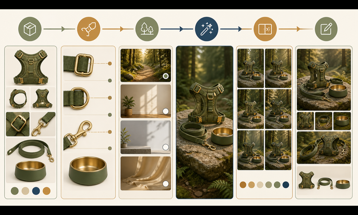 Audit pet product references map construction choose safe scene generate compare composite workflow