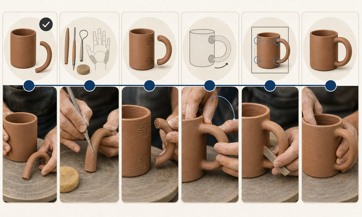 Document clay and handle stages map cup hands tools and joins animate one supported attachment motion inspect every frame assemble real pottery sequence workflow