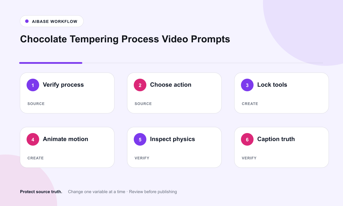 Verify recipe rights choose mid-process frame lock chocolate state animate one pass inspect hands disclose context workflow