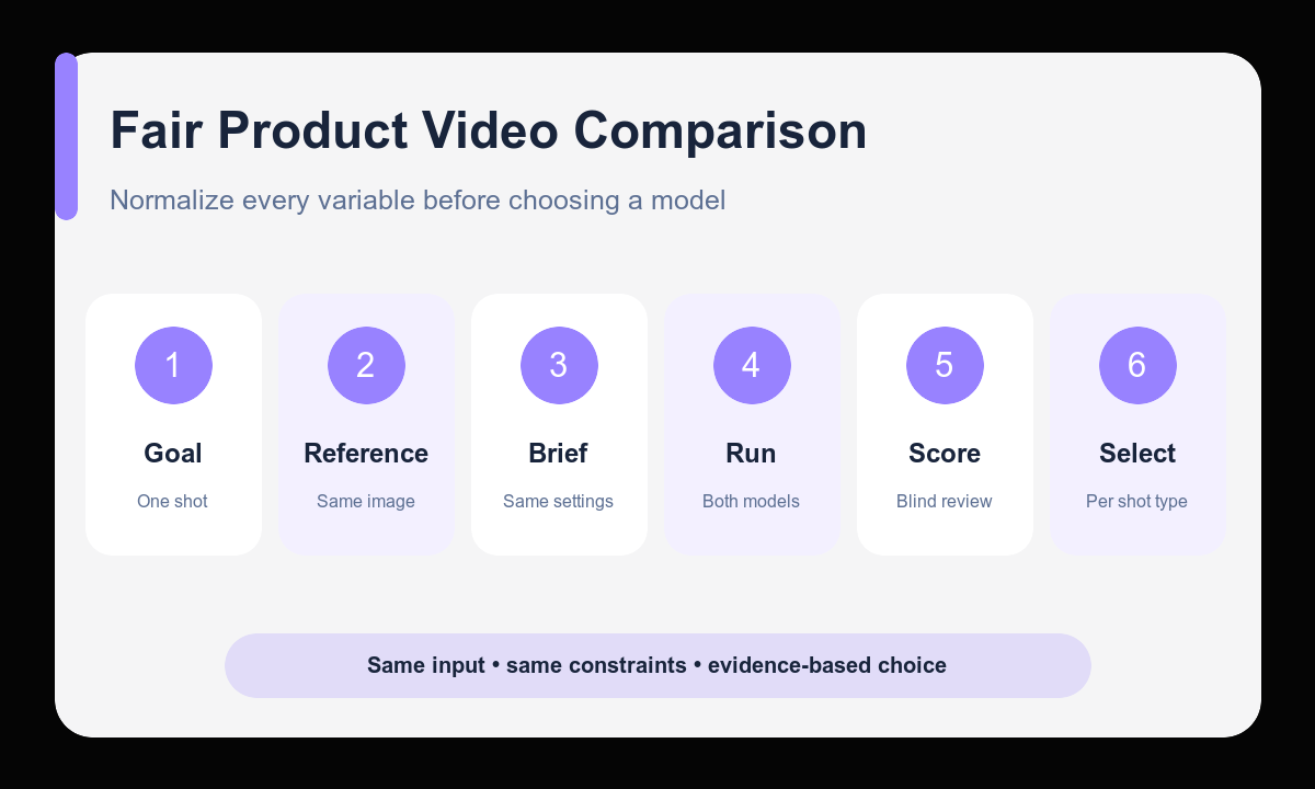 Goal reference brief Seedance Wan score select product video comparison