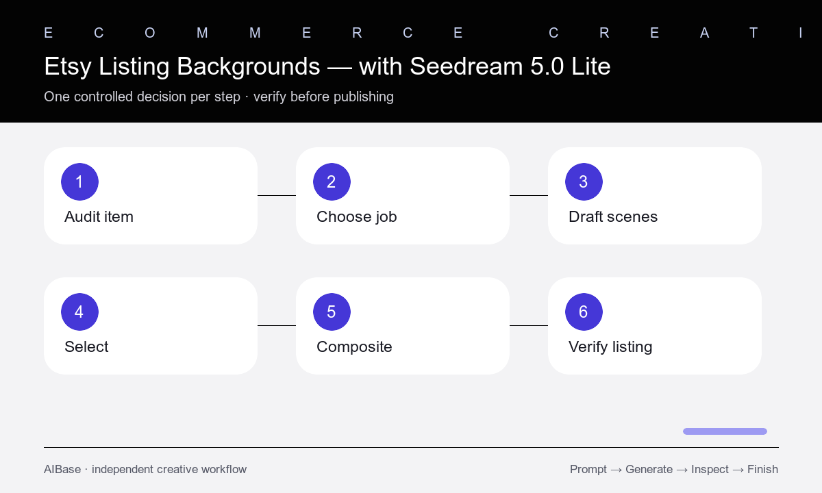 Audit product choose scene draft composite verify Etsy listing workflow