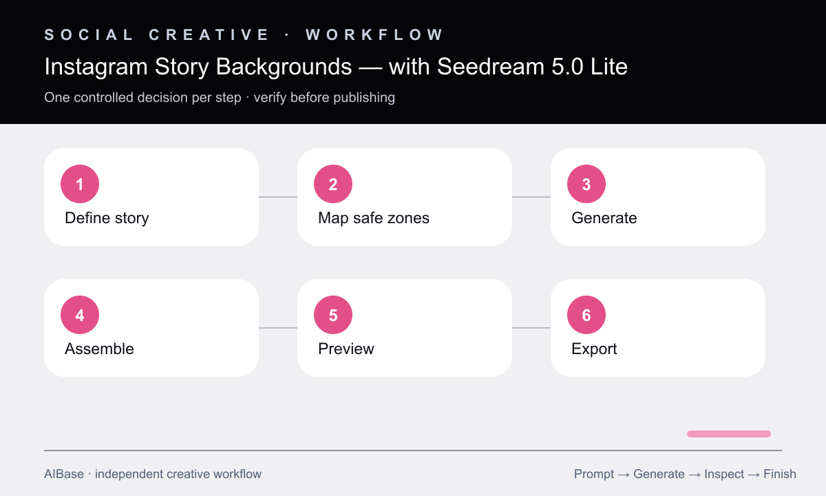 Define story map safe zones generate background assemble copy preview export story workflow
