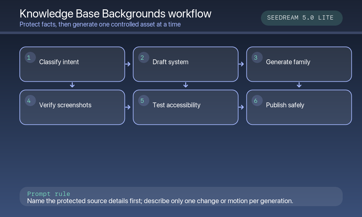Classify help intent draft background reserve steps verify screenshots test accessibility publish support article workflow