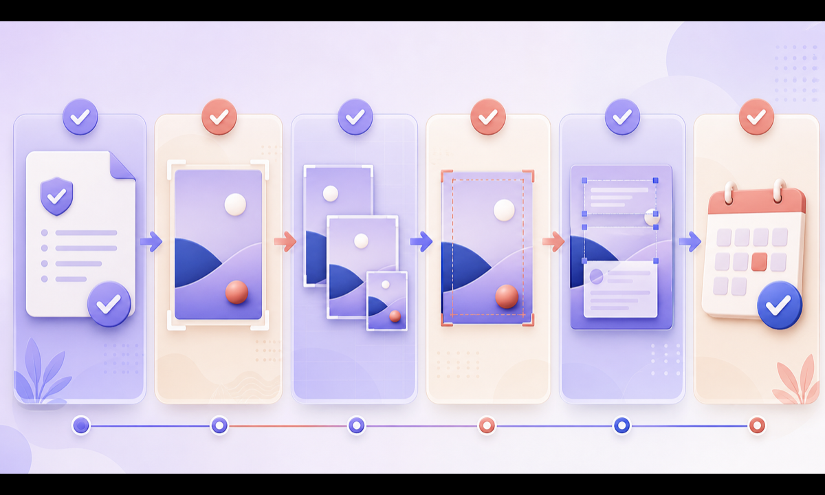 Verify launch facts map ratios generate text free family assemble signup copy review schedule workflow