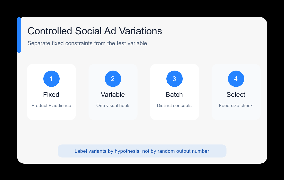 Controlled social ad variation workflow