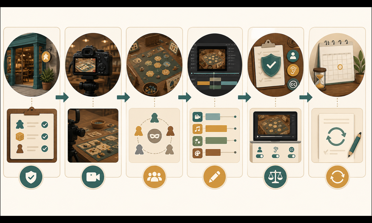 Verify event games venue and entry rules capture authorized real footage generate neutral tabletop hooks assemble live details review rights access and expiry workflow
