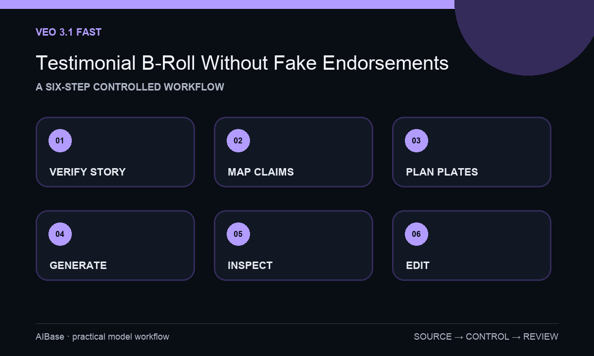 Verify story map claims plan plates generate inspect edit testimonial B-roll workflow