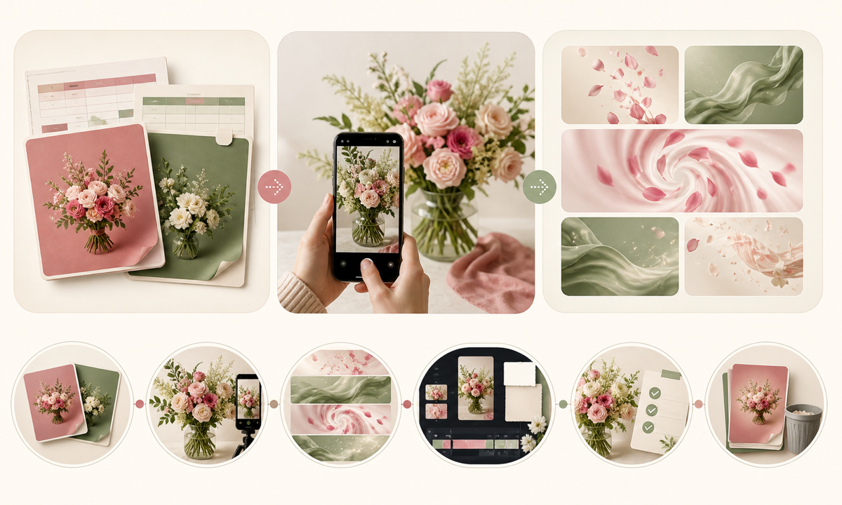 Freeze florist offer choose generic visual hook reserve live cutoff area fee substitution and CTA zones draft short vertical plates assemble approved bouquet and copy test order flow expiry and support workflow