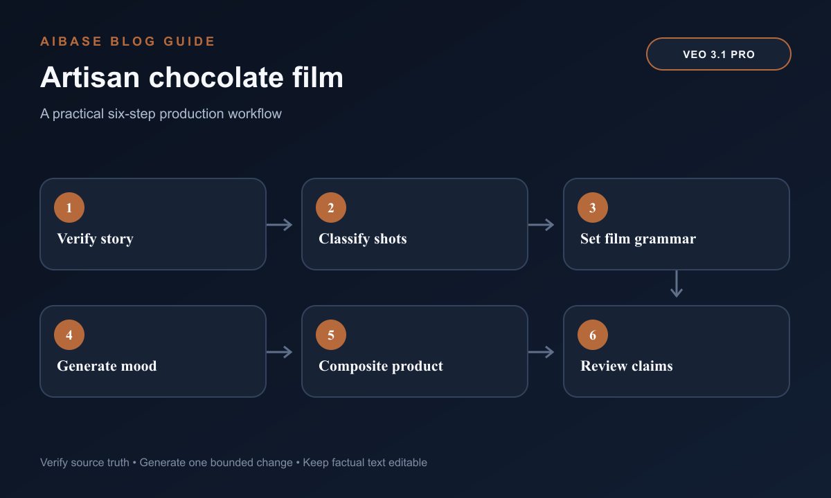 Verify chocolate story classify shots build visual grammar generate atmosphere composite real craft review claims workflow