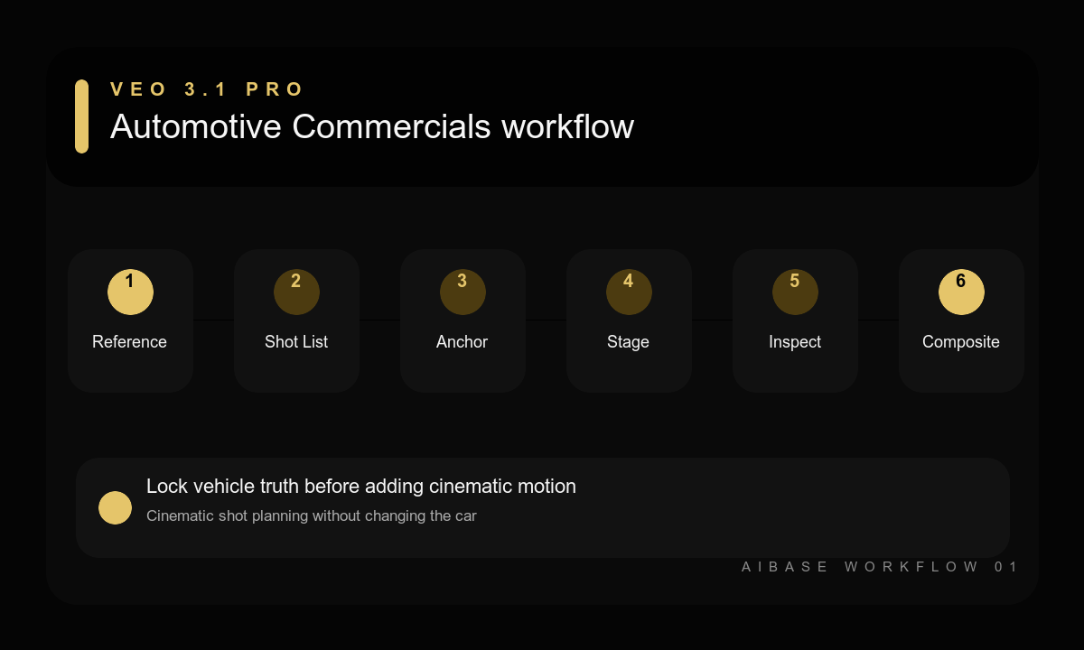Reference shot list anchor vehicle stage generate inspect composite automotive workflow