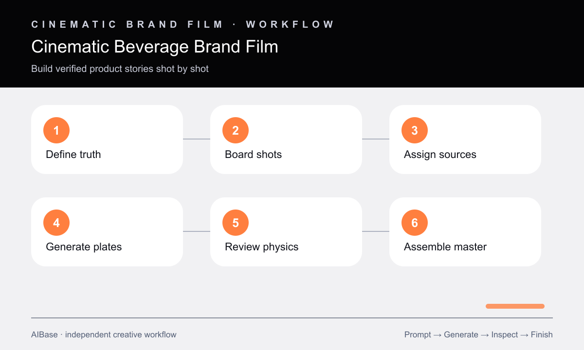 Define beverage truth storyboard shots generate plates preserve pack assemble verify beverage film workflow