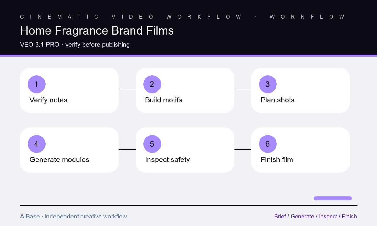 Verify scent build motifs shoot modules inspect flame composite claims fragrance film workflow