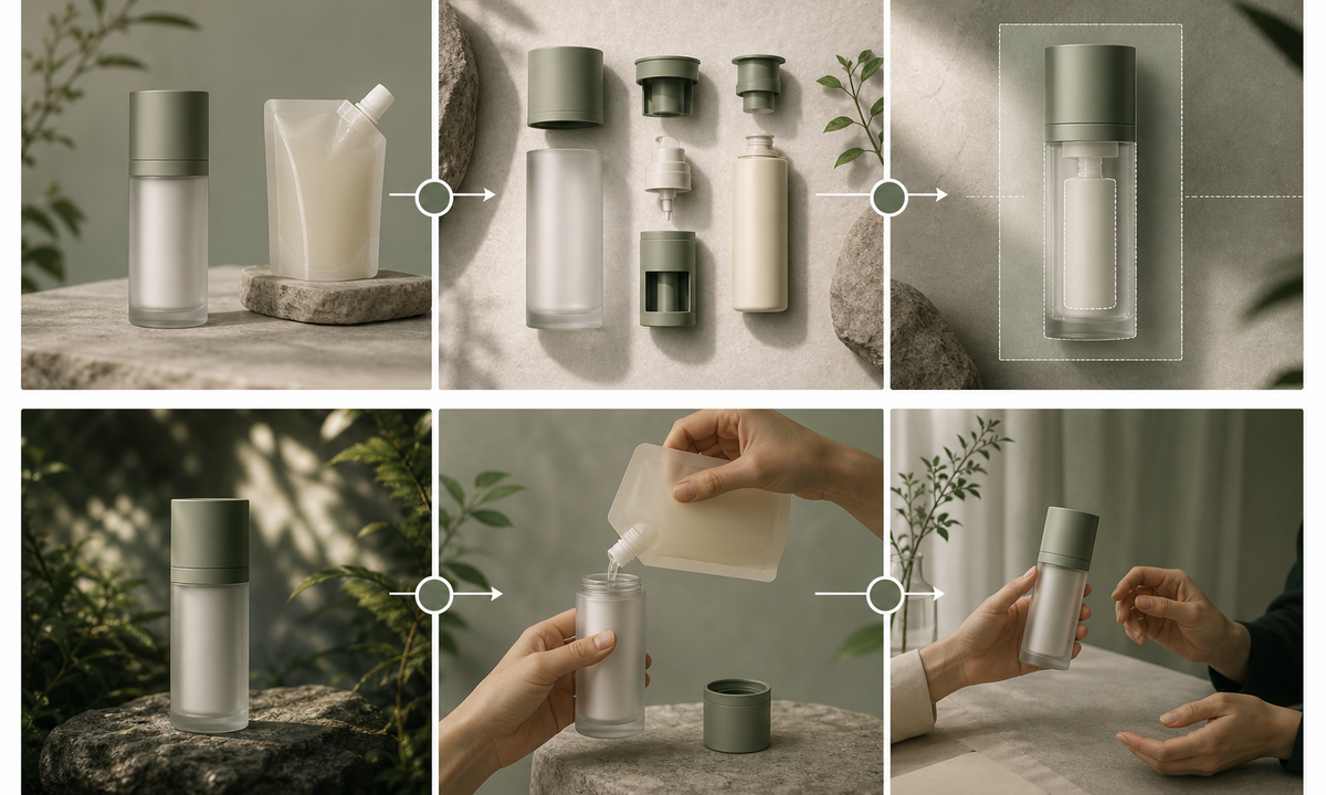Verify packaging and claims capture real components separate evidence from atmosphere generate cinematic plates assemble real refill demonstration review beauty hygiene environmental and accessibility claims workflow
