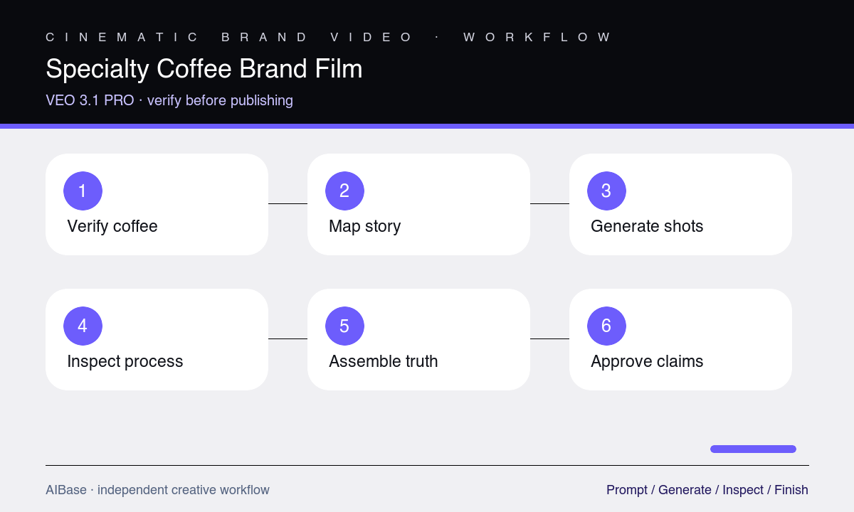 Verify coffee map story generate shots inspect assemble approve brand film workflow