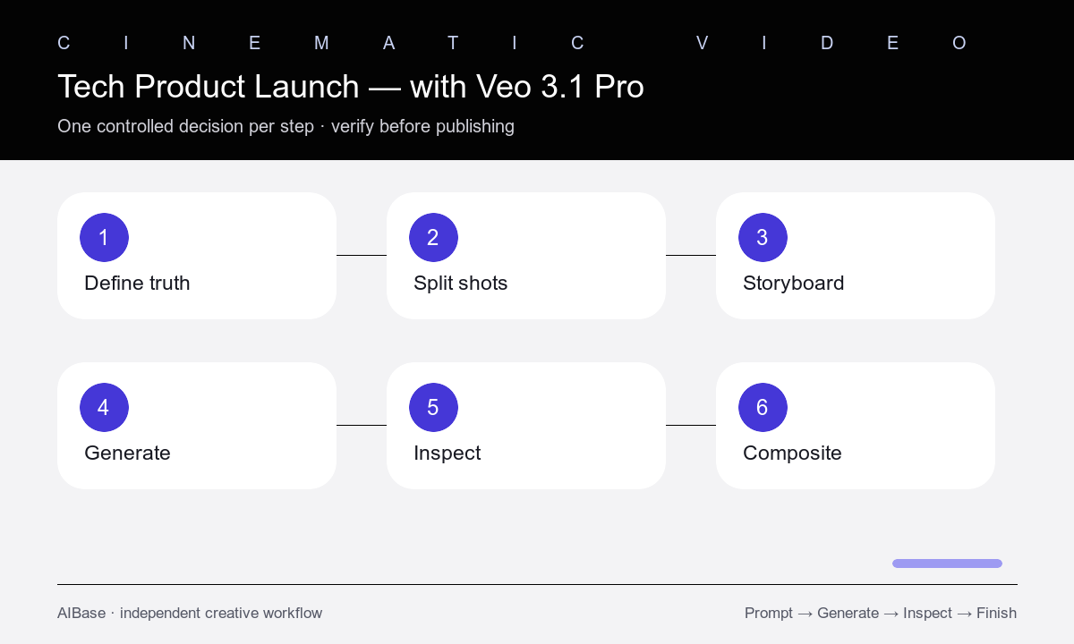 Define truth storyboard reveal generate inspect composite tech launch workflow